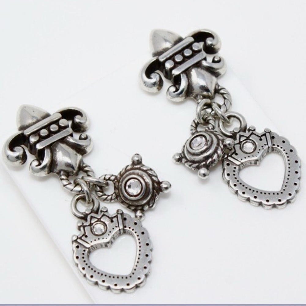 Brighton Silver Fleur De Lis Heart Earrings